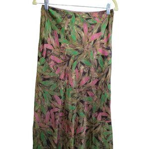 (SK 16) Metro Wear Green Pink  Leaf Print A Line Skirt Size Small